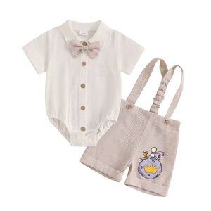 The Little Prince outfit Beige Boy First Birthday Outfit Clothes Suspenders